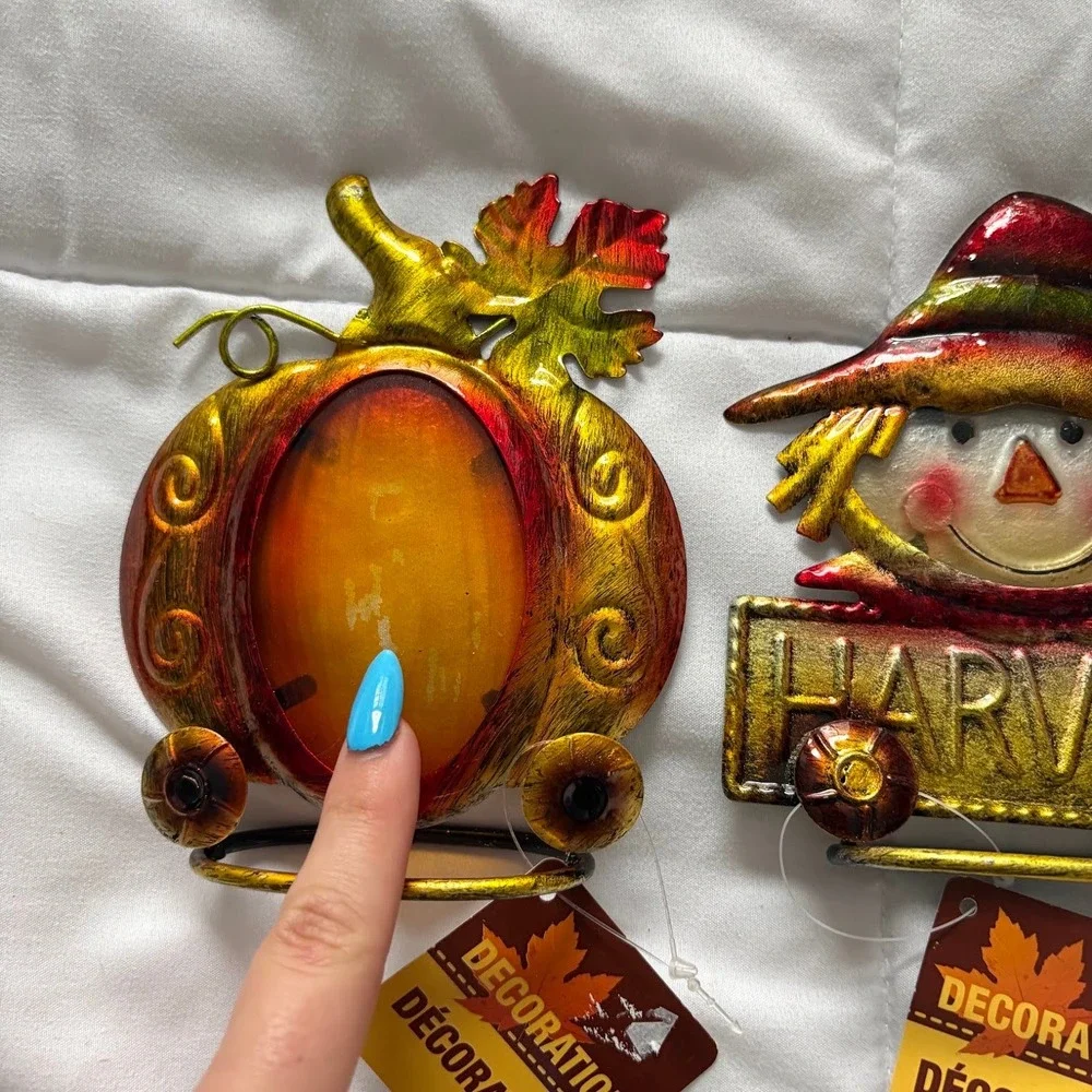 NWT Greenbrier International Fall Metal Pumpkin Scarecrow 3 Sun Catchers Sitters